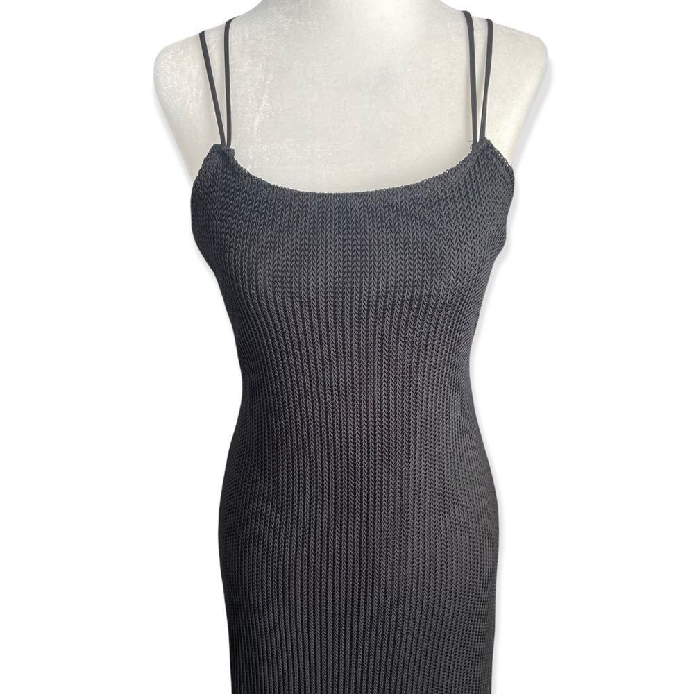 Vintage Black Form Fitting Net Spaghetti Strap Maxi Dress